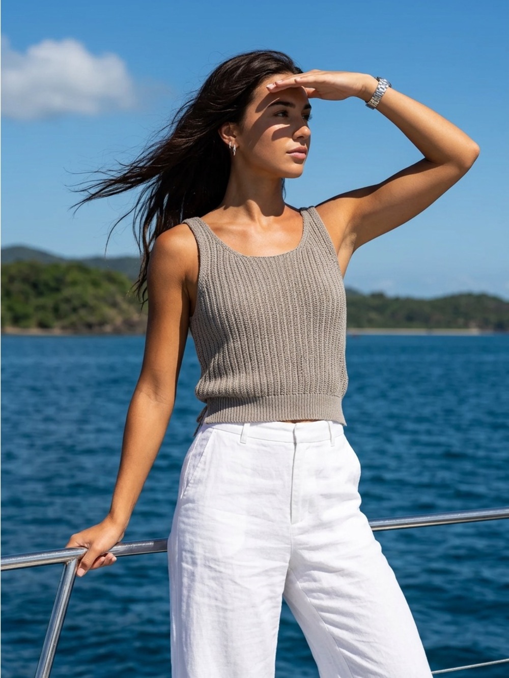 Anthropologie Moon and Madison Small 100% Cotton Ribbed Knit Tank Top in Taupe